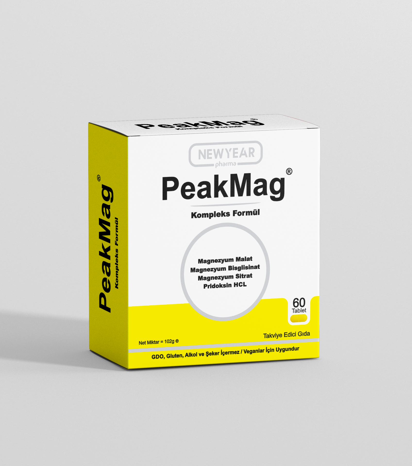 Peakmag 60 Tablet Magnezyum Sitrat, Bisglisinat, Malat ve B6 Vitamini Magnezyum’da Zirve