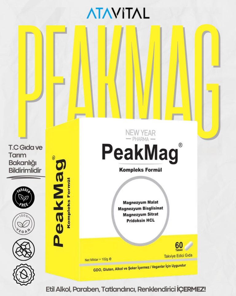 Peakmag Magnezyum + B6 Vitamini Gıda Takviyesi 60 Tablet