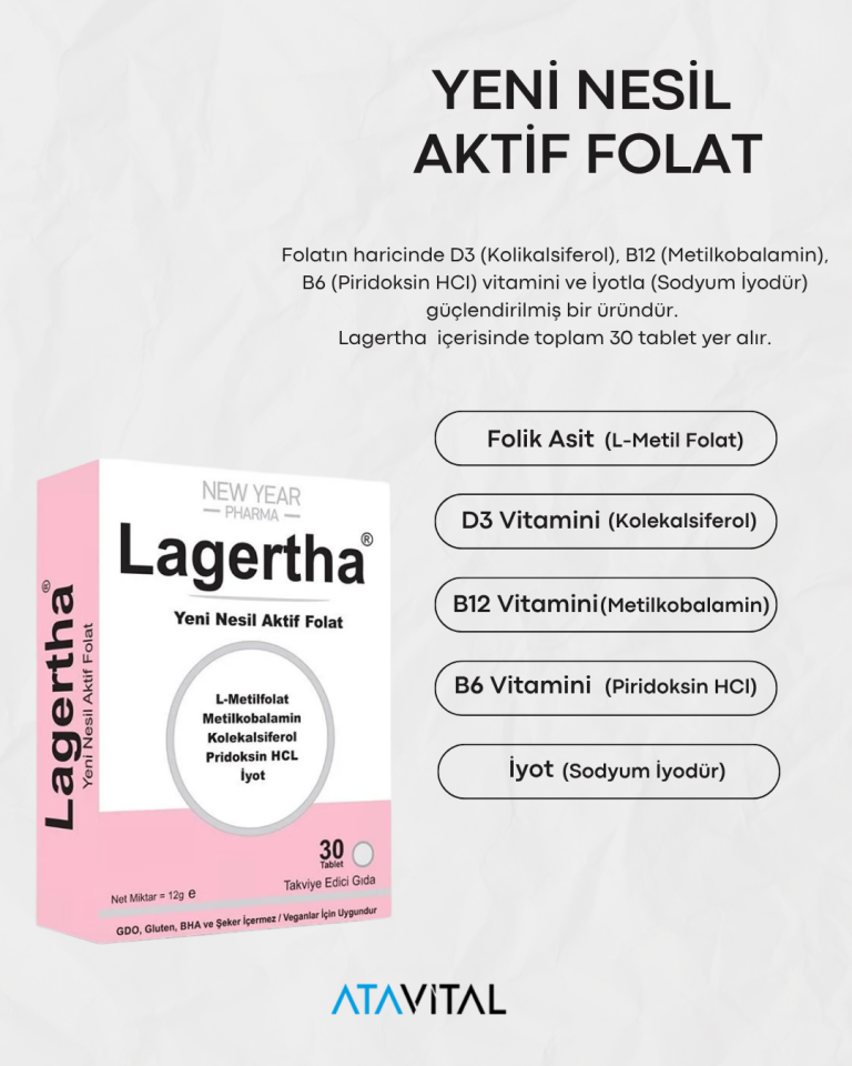 Lagertha 30 Tablet Folik Asit+D3 Vitamini+B12 Vitamini+İyot+B6 Vitamini Gıda Takviyesi