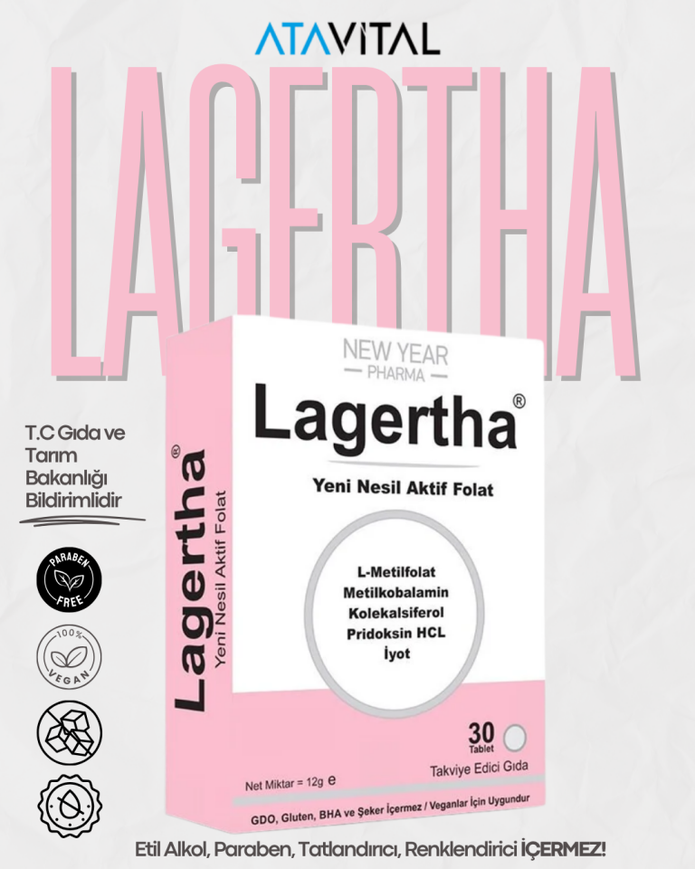 Lagertha 30 Tablet Folik Asit+D3 Vitamini+B12 Vitamini+İyot+B6 Vitamini Gıda Takviyesi