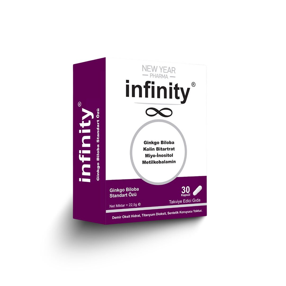 New Year Infinity Ginkgo Biloba 30 Kapsül (Ginkgoflavoglikozit+Terpen Laktonları)+Kolin (Bitartrat)+İnositol(Miyoİnositol)+B1+B2+B3+ B5+B6+B12(Metilkobalamin)  Anılarınız Silinmesin!
