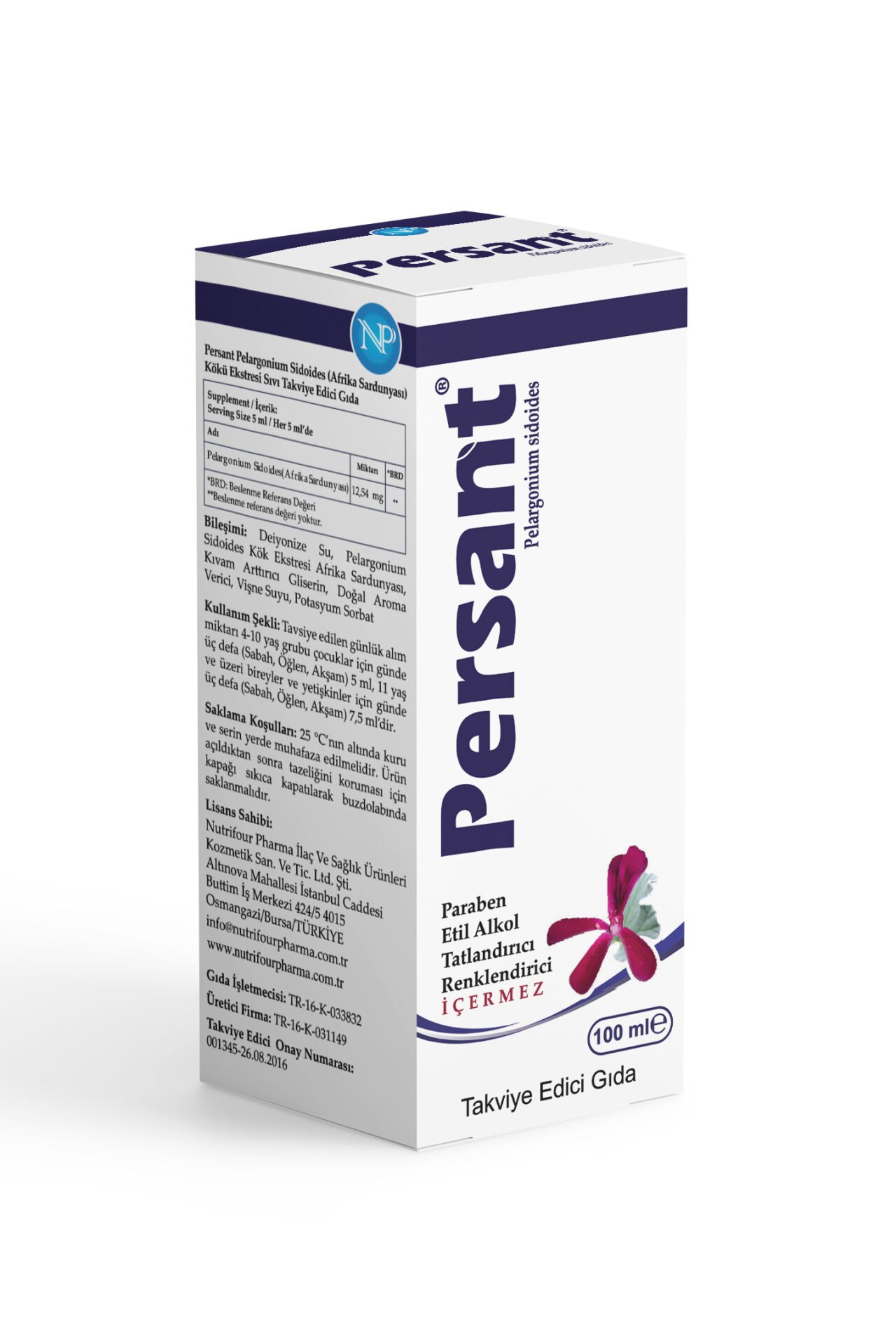 Persant Pelargonium Sidoides (Afrika Sardunyası) Kökü Ekstresi Sıvı Takviye Edici Gıda 100ml