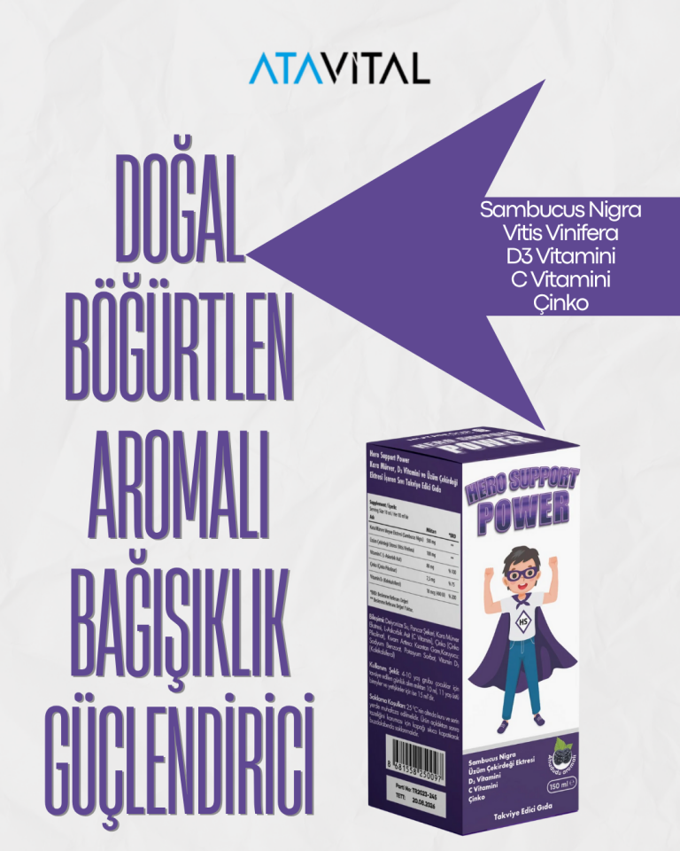 Hero Support Power Şurup Kara Mürver, D3 Vitamini ve Üzüm Çekirdeği Ekstresi İçeren Takviye Edici Gıda