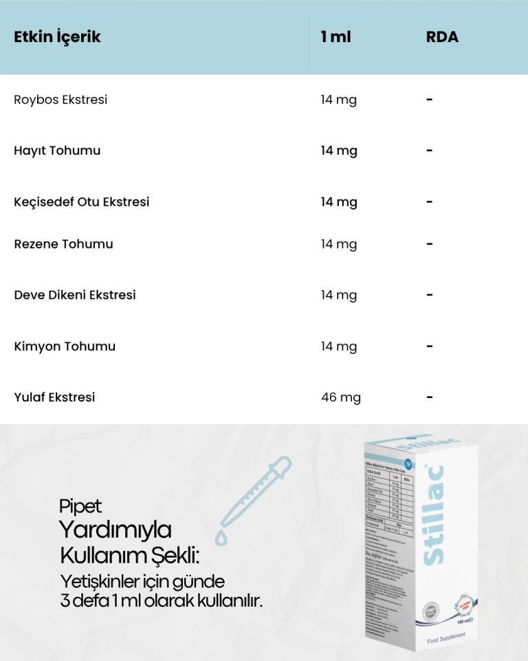 Stillac 100 ml Bitkisel Sıvı Takviye Edici Gıda